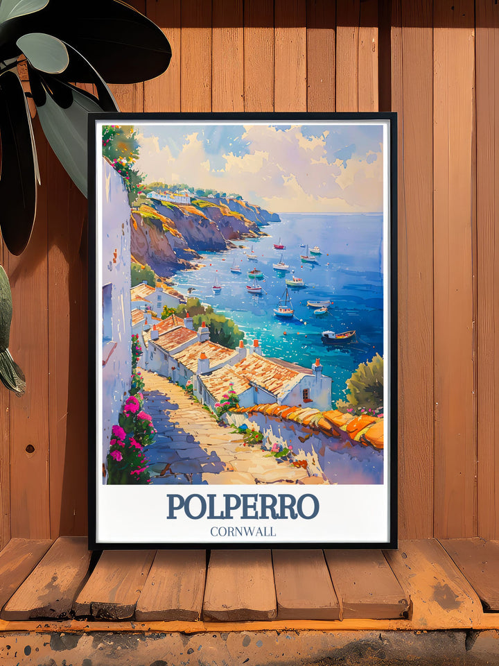 Stunning Polperro Harbour modern prints capturing the beauty of Polperro Cornwall ideal for living room and office wall art