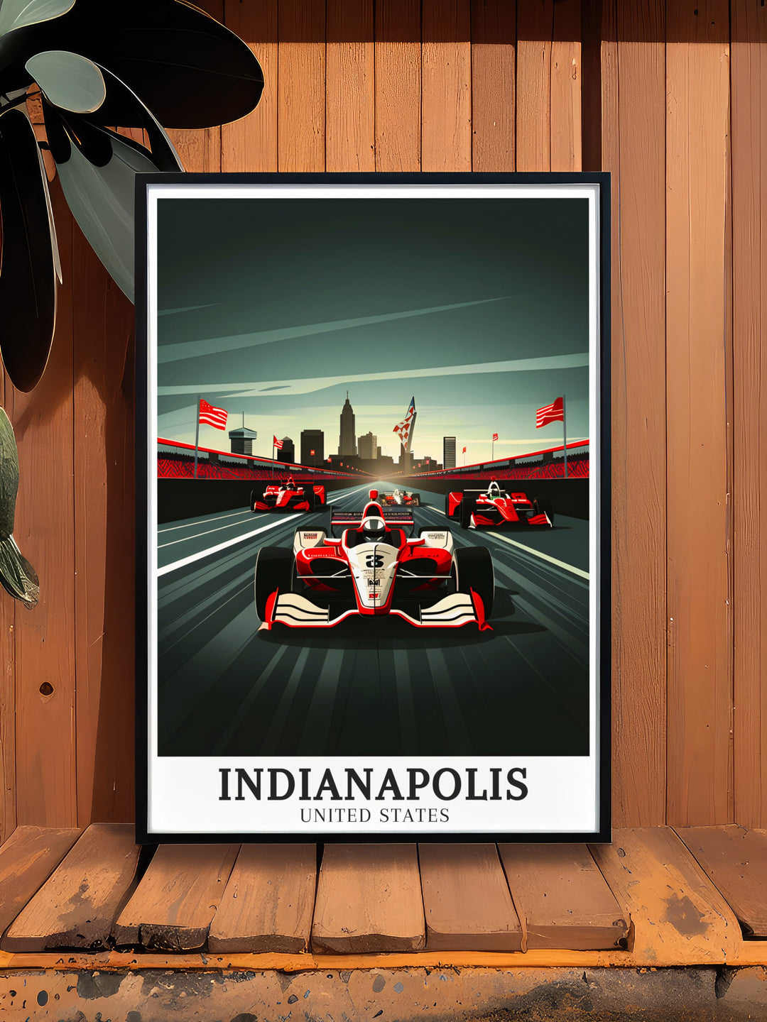 Motor Speedway Travel Posters. Highlighting the iconic Indianapolis Motor Speedway and city skyline, these travel posters bring the excitement of Indianas motorsports and urban landscapes into your home decor. Perfect for racing enthusiasts.