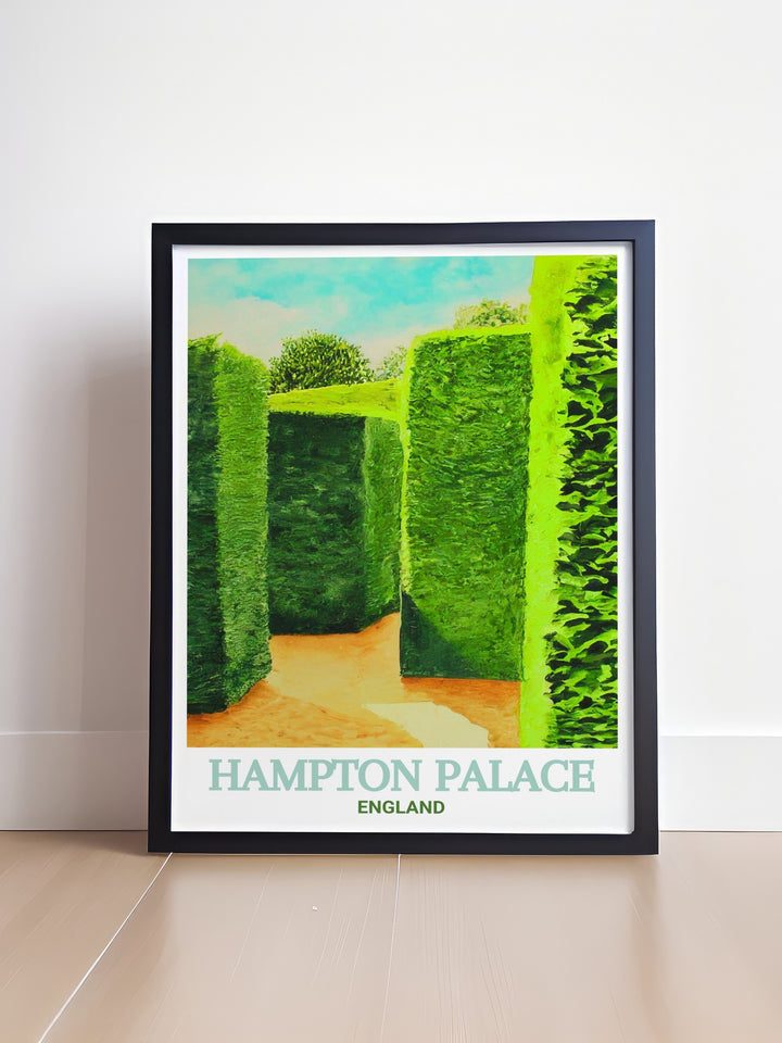 This Hampton Palace vintage poster evokes a sense of nostalgia, featuring a classic design that pays homage to Englands historical landmarks. The posters muted tones and retro style make it a unique addition to any art collection. Perfect for those who appreciate vintage aesthetics, this poster celebrates the enduring legacy of Hampton Palace while adding a touch of timeless charm to your decor.