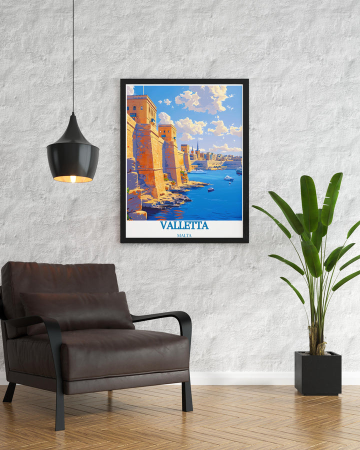 Grand Harbour in Valletta elegant home decor is perfect for adding a sophisticated touch to any room this Malta city print is an ideal Malta gift decor for those who love Valetta making it a timeless Valetta gift art for any occasion