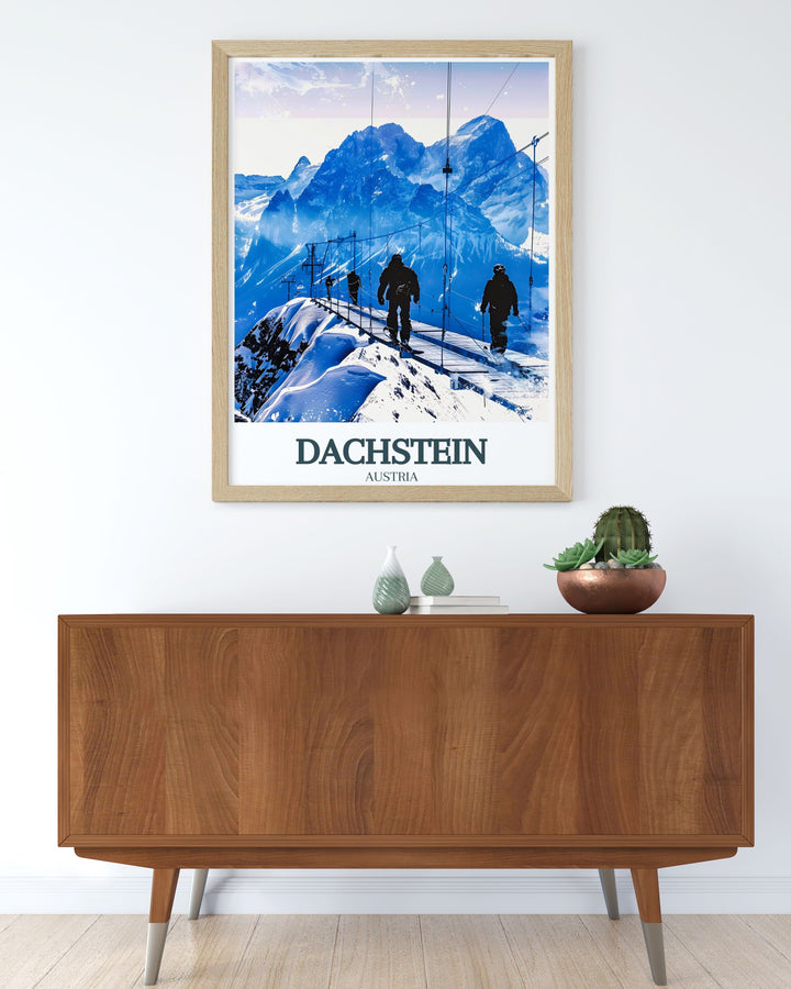Beautiful Dachstein Skywalk, Alps art print featuring the iconic Skywalk and the pristine beauty of Dachstein Mountain a perfect gift for those who appreciate the splendor of Austrias natural landscapes.