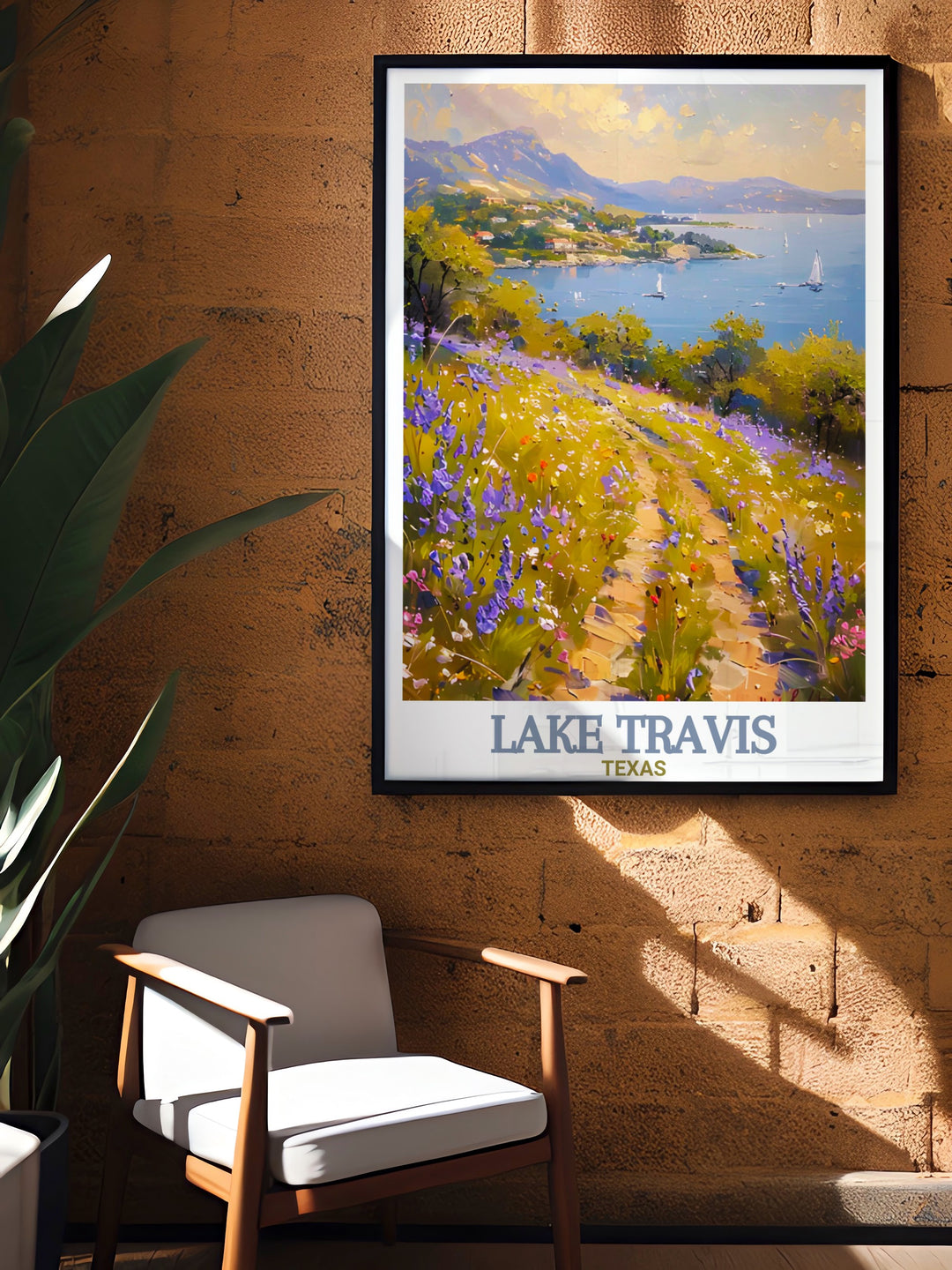 Add a touch of Texas to your walls with this Lake Travis travel print. The intricate design and vibrant colors make this artwork a beautiful addition to any space, providing a tranquil vibe that embodies Lake Travis.