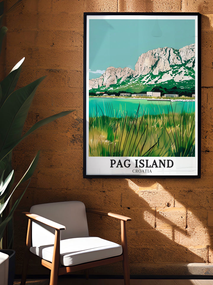 Pag Island Print from Northern Dalmatia Velebit Mountains a captivating piece of Croatia Wall Art that brings the natural beauty of the Adriatic region into your home perfect for creating a serene and inviting atmosphere in any living space.