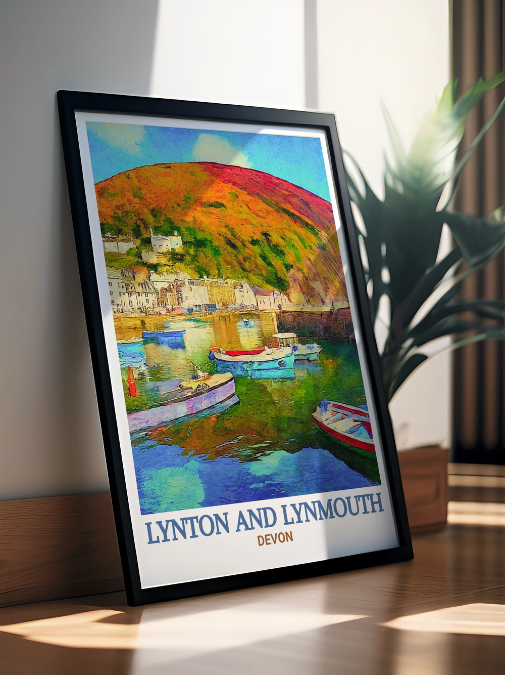 Captivating Lynmouth Harbour wall decor featuring the peaceful waters and quaint boats of Lynton And Lynmouth. The vibrant colors and intricate details of this print celebrate the beauty and charm of Lynmouth Harbour, making it a meaningful addition to any living space.