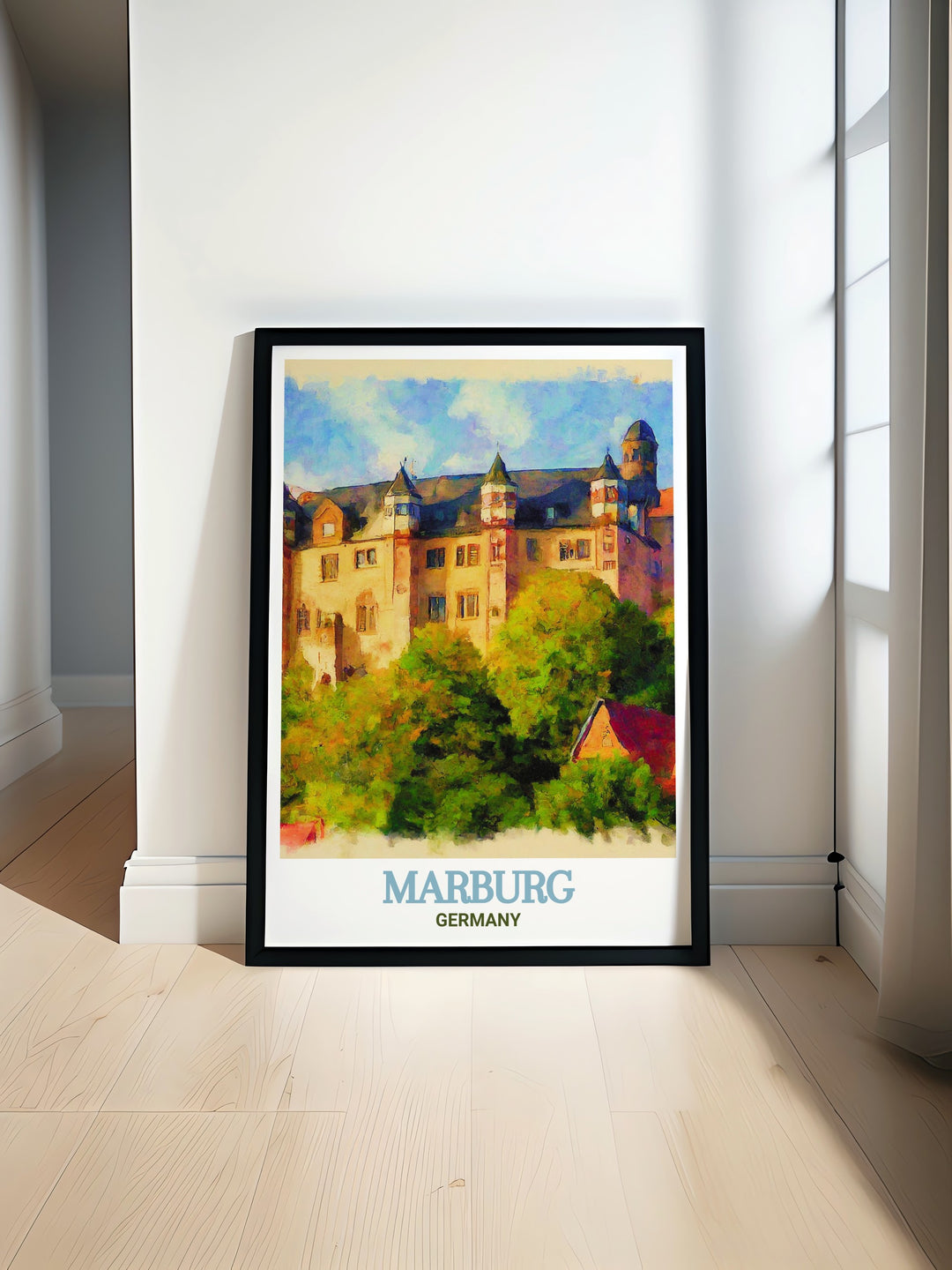 Immerse yourself in the history of Germany with this Marburg Castle decor print. The detailed artwork highlights the castles role in the countrys heritage, making it an ideal piece for history buffs and art lovers. This print offers a unique way to celebrate Marburgs cultural significance in your home