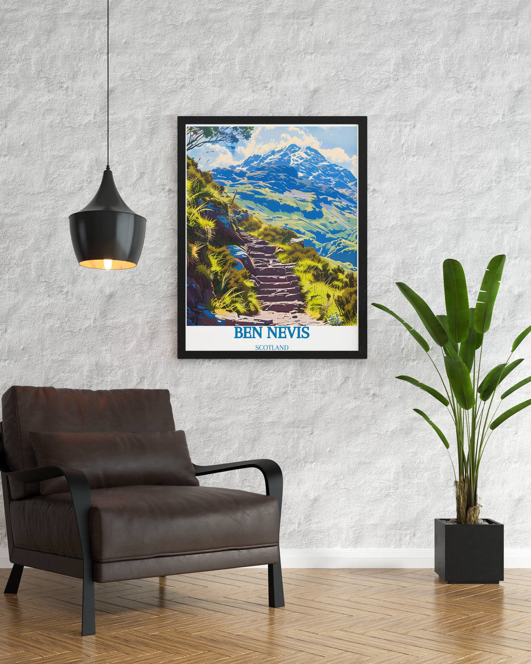 Panoramic art print of Ben Nevis Steps showing a wide view of the mountain and the trail carved into the Scottish landscape