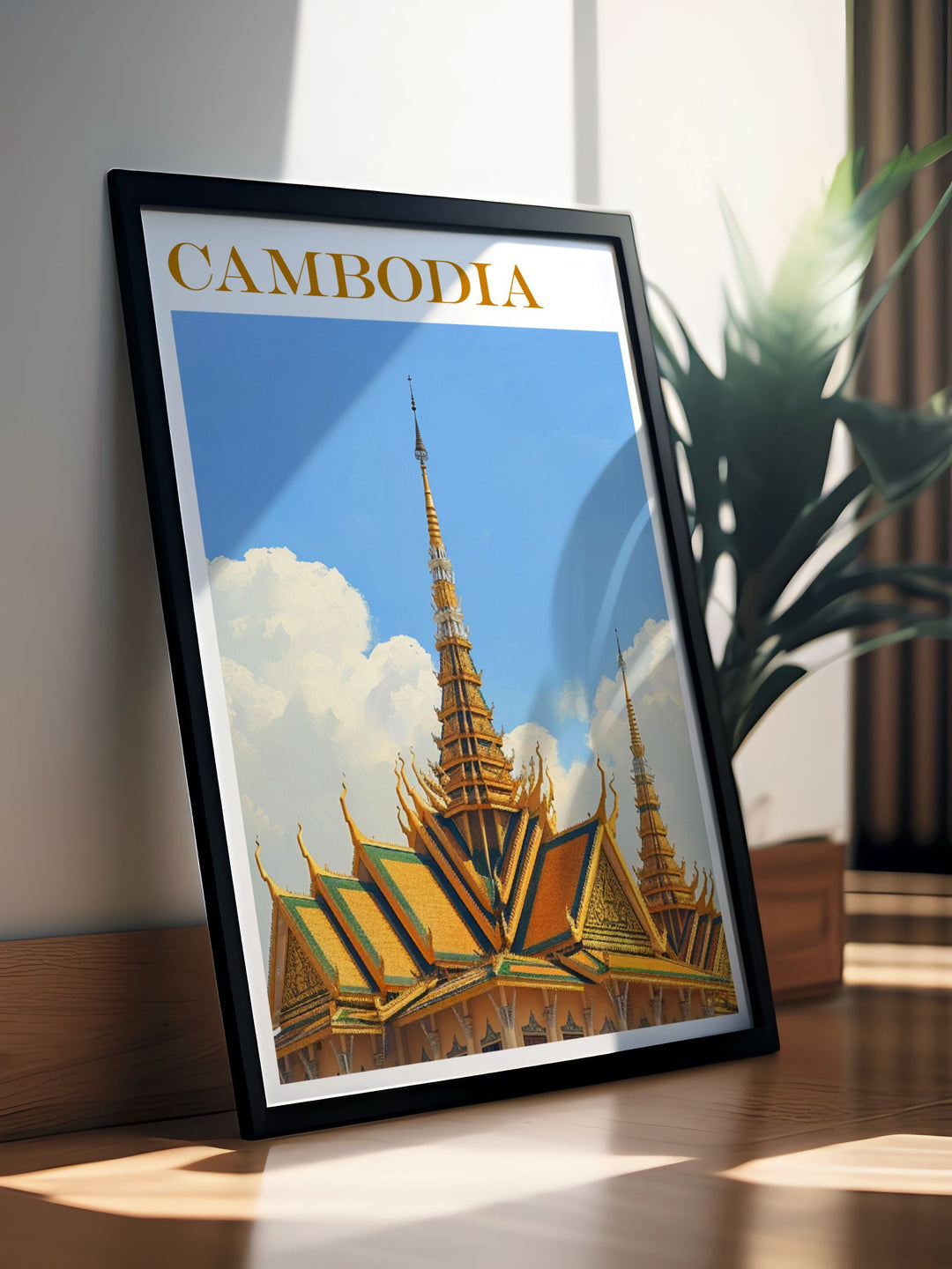 Exquisite Royal Palace vintage print capturing the essence of Cambodias grand palace in a sophisticated black and white design perfect for home decor.