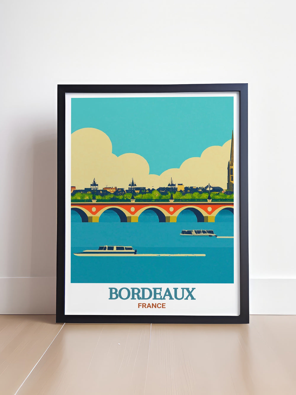 Immerse yourself in the beauty of Bordeaux with this art print of Pont de Pierre. The detailed depiction of the bridges classical design is ideal for adding a touch of French culture and history to your decor