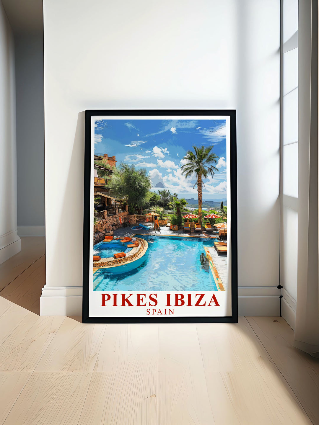 Pikes Ibiza Poster offers a glimpse into the vibrant nightlife of Ibiza perfect for Pool Area Modern Prints this stunning artwork brings the iconic Pikes Hotel and its legendary atmosphere into your living space