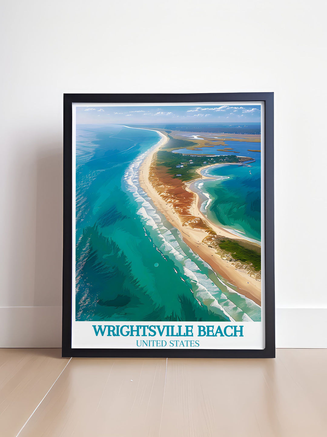 Masonboro Island Modern Prints paired with Wrightsville Beach art offer a perfect blend of coastal beauty and vintage style. This wall art print features a soothing color palette that brings the tranquility of the North Carolina coast into your home.