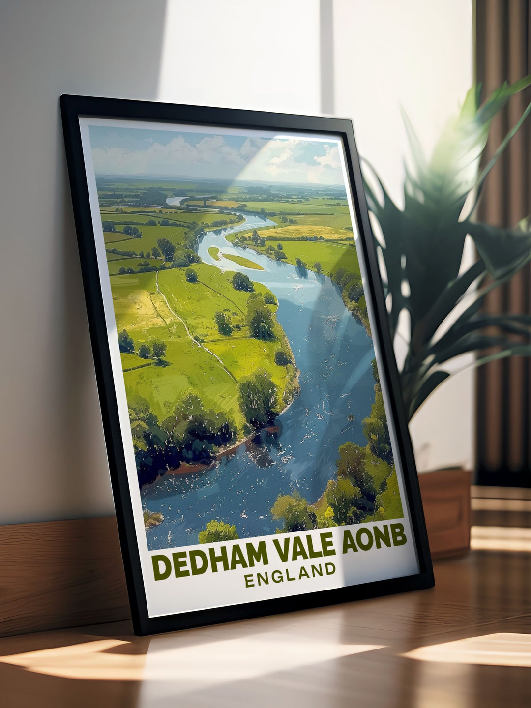 This Dedham Vale poster print highlights the tranquil beauty of the terrain and the flowing Stour River in the heart of the British countryside. Perfect for nature lovers or as a unique gift, this artwork brings the charm of Suffolk into your home.