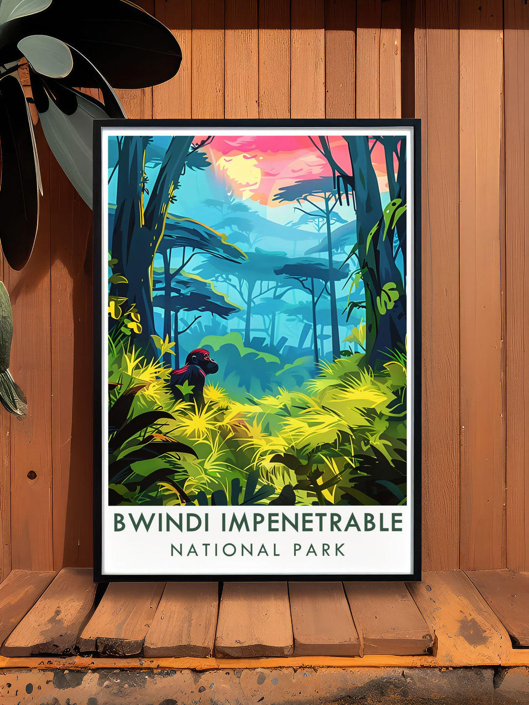 Highlighting the majestic mountain gorillas, this art print brings the beauty and wonder of Bwindis wildlife into your home, perfect for nature lovers and wildlife enthusiasts.