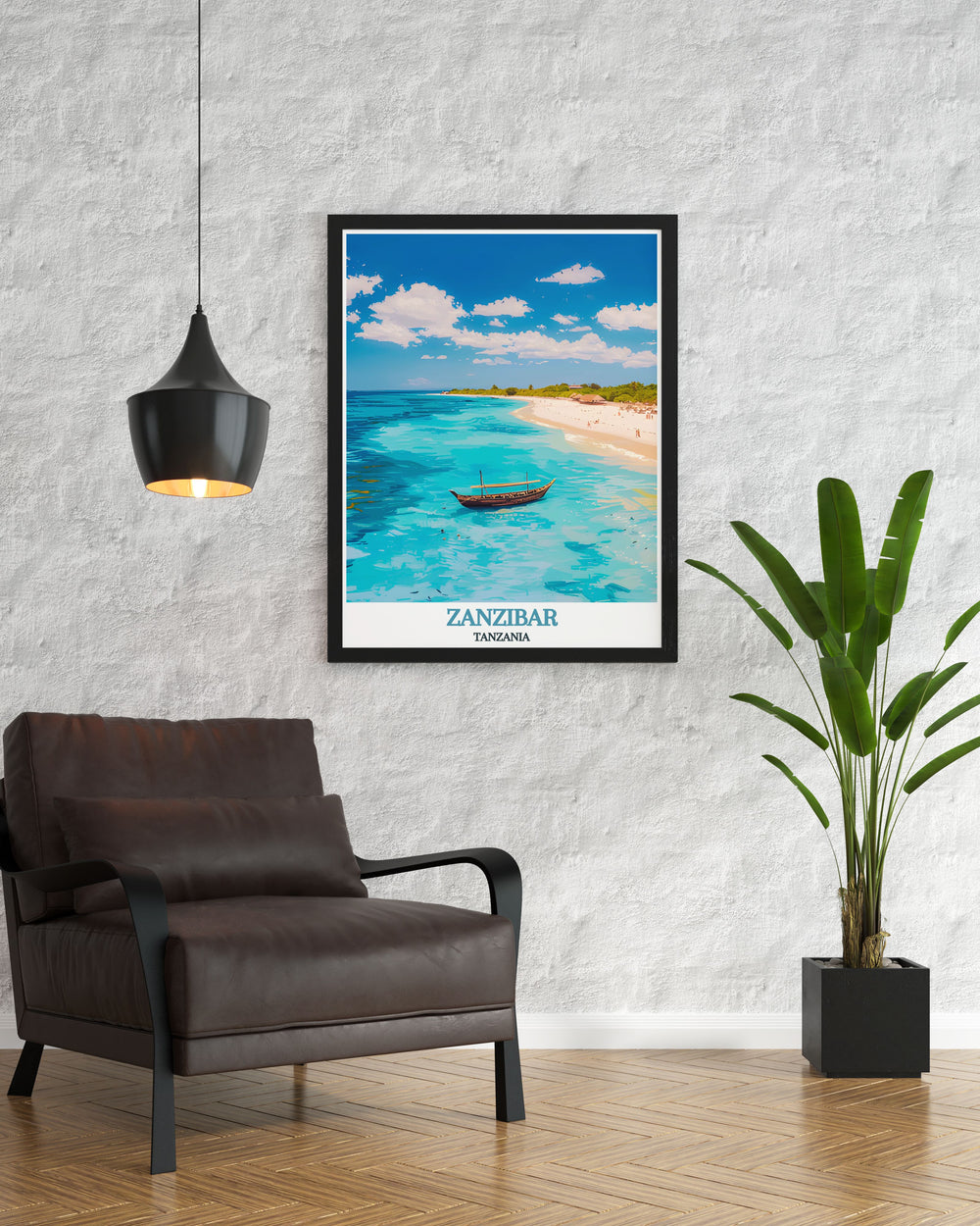 Beautiful Nungwi Beach poster featuring a serene and picturesque landscape of Zanzibar ideal for adding a touch of paradise to your home decor and creating a tranquil atmosphere with high quality prints that everyone will admire.