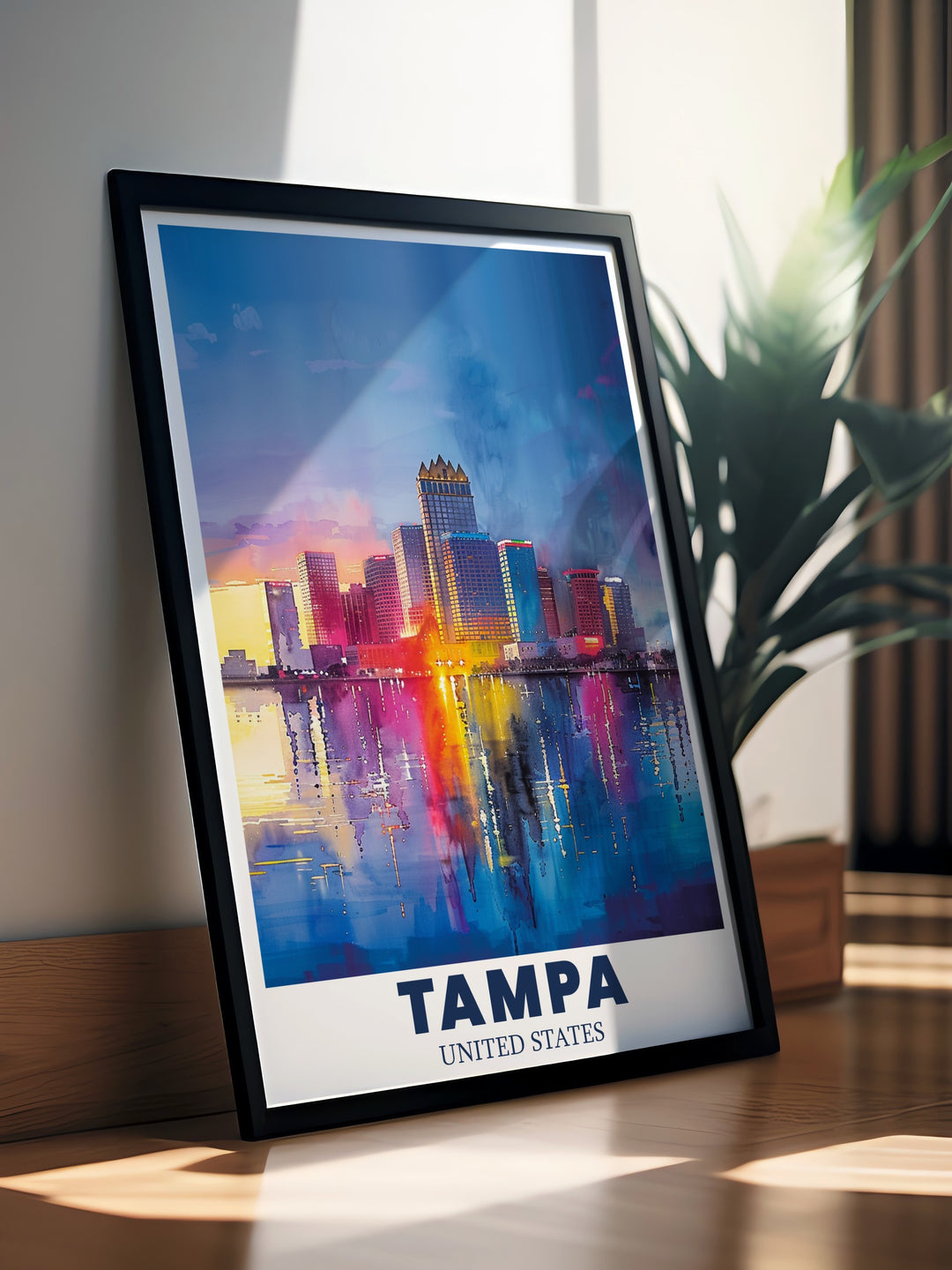 Tampa Painting captures the heart of Floridas lively city. Featuring the iconic skyline in vibrant colors, this artwork is available as a vintage style poster print or modern canvas art. Perfect for home decoration or as a unique travel gift.