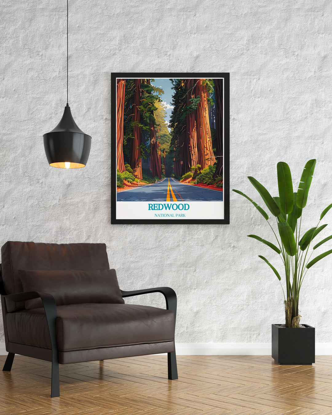 Elegant Avenue of the Giants modern print showcasing the grandeur of Californias redwoods ideal for home decoration