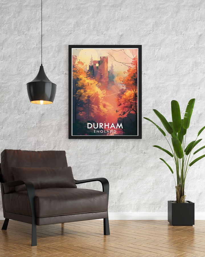 The natural beauty of Durham and the grandeur of its castle are captured in this art print, perfect for adding a touch of Englands charm to your home.