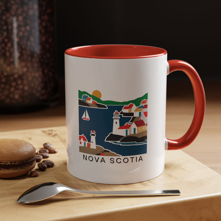 A beautifully designed Nova Scotia Canada mug featuring vibrant artwork of the province’s scenic coastlines and lighthouses. Perfect for coffee or tea lovers, it is durable and dishwasher-safe, making it an ideal gift or keepsake for travelers.