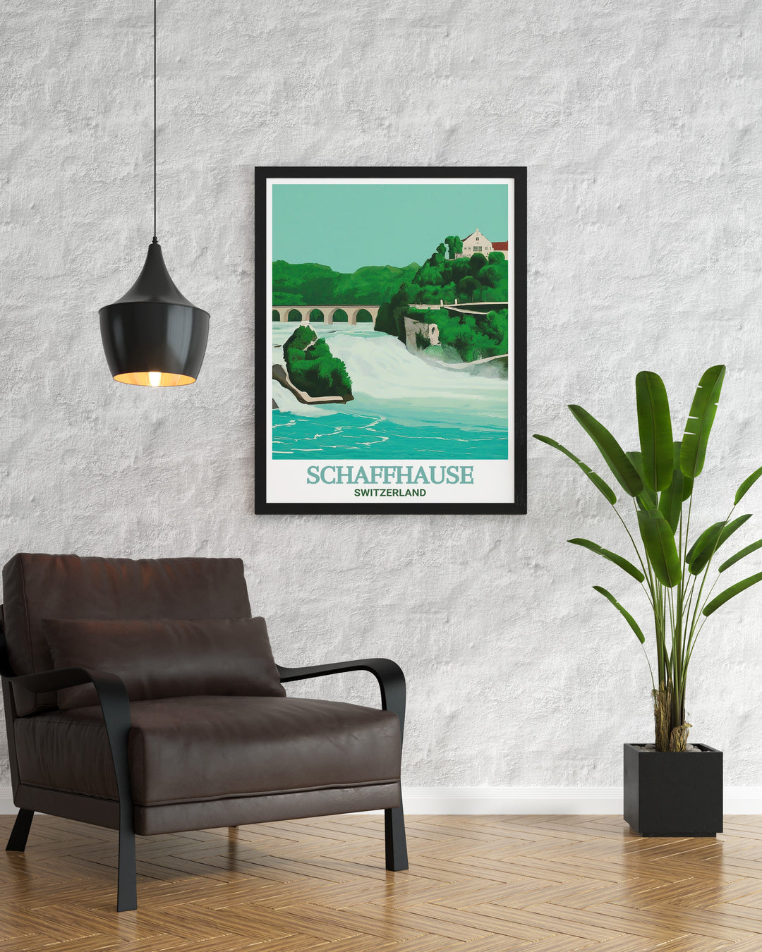 Switzerland wall art with Rhine Falls and Schaffhausen. This print captures the majestic beauty and powerful energy of the falls. Perfect for travel enthusiasts and those who appreciate Swiss culture. A great addition to any art collection.