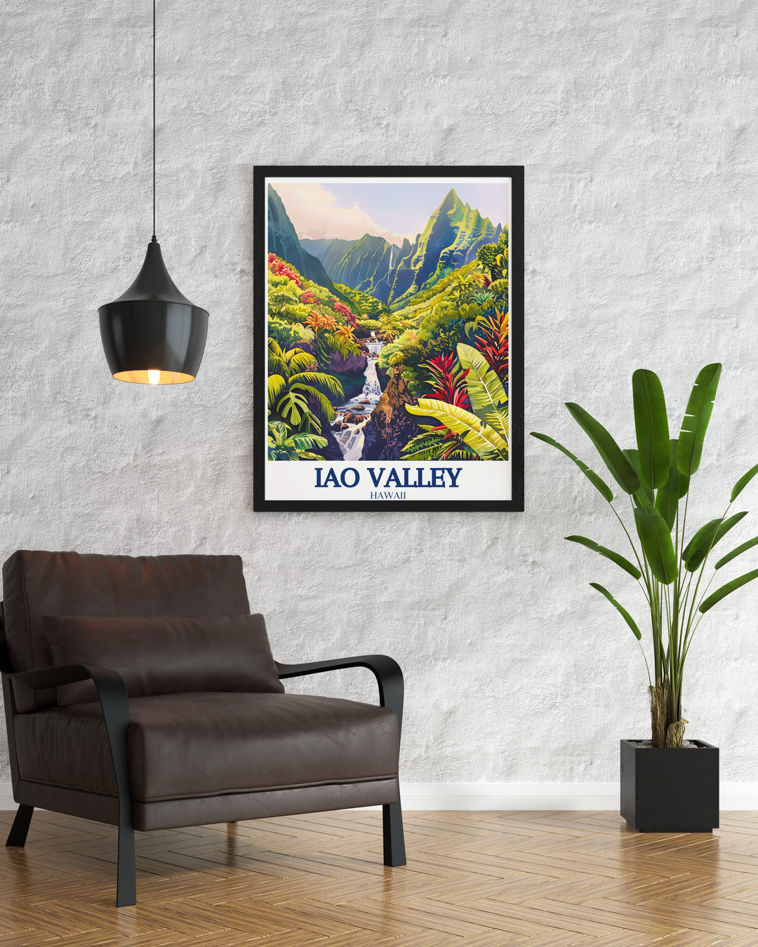 Our Iao Valley travel poster captures the lush landscape of Maui, with the iconic Iao Needle towering over the valley and the tranquil Iao Stream. Perfect for nature lovers and adventurers alike, this wall art offers a daily reminder of Hawaiis stunning beauty.