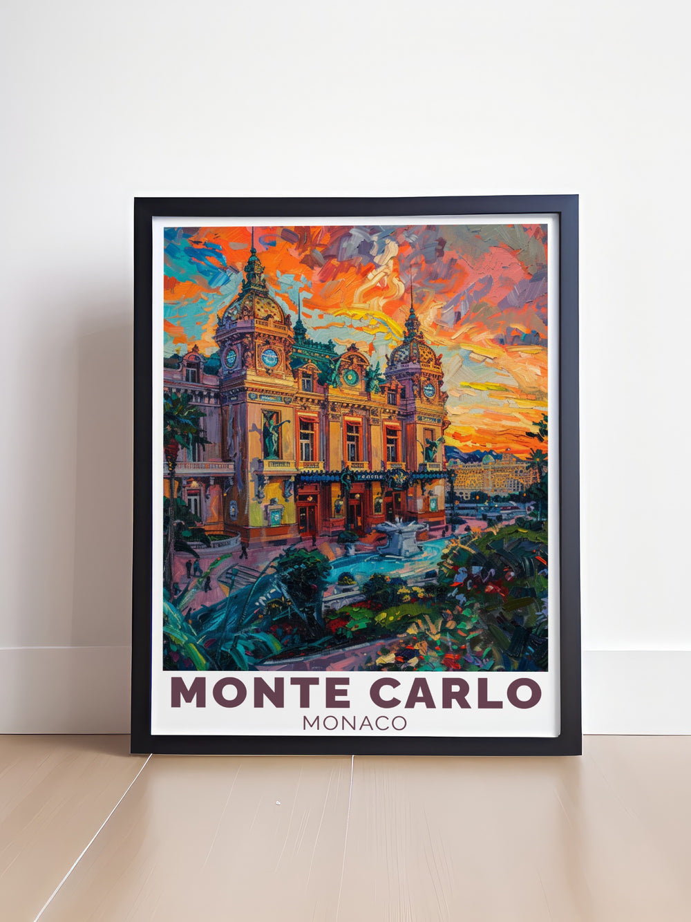 Casino de Monte Carlo Canvas Art captures the luxurious charm of Monaco, with its world renowned casino and picturesque coastal views. This travel poster is perfect for decorating any space with a touch of European glamour and history.