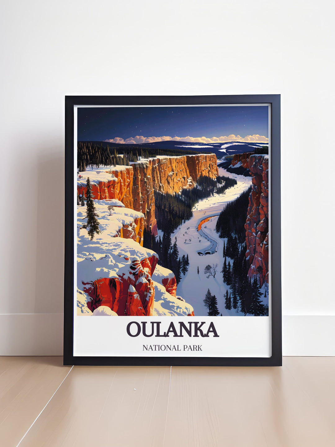 Scandinavian Art print of Ristikallio Cliffs offering a breathtaking view of the cliffs located in Oulanka National Park ideal for nature lovers and art enthusiasts looking to elevate their home decor with a touch of Nordic beauty