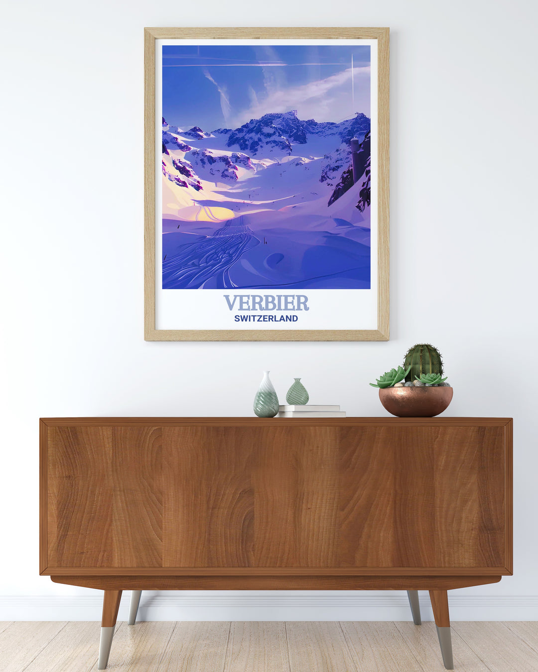 A vintage travel poster of Verbiers Mont Fort, this artwork offers a beautiful depiction of the Swiss Alps. Perfect for anyone who loves skiing or the outdoors, this print brings the majestic beauty of the mountains to life.