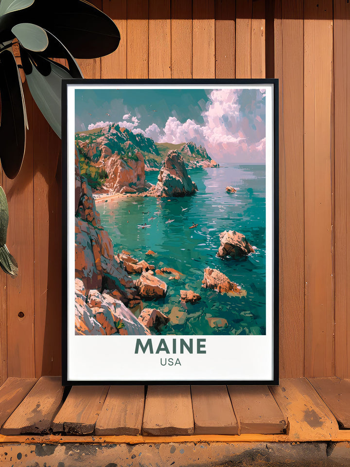 Featuring the rich biodiversity of Acadia National Park, this travel poster showcases the variety of wildlife that calls the park home. Perfect for wildlife watchers and nature enthusiasts, this artwork captures the beauty of Acadias natural inhabitants.