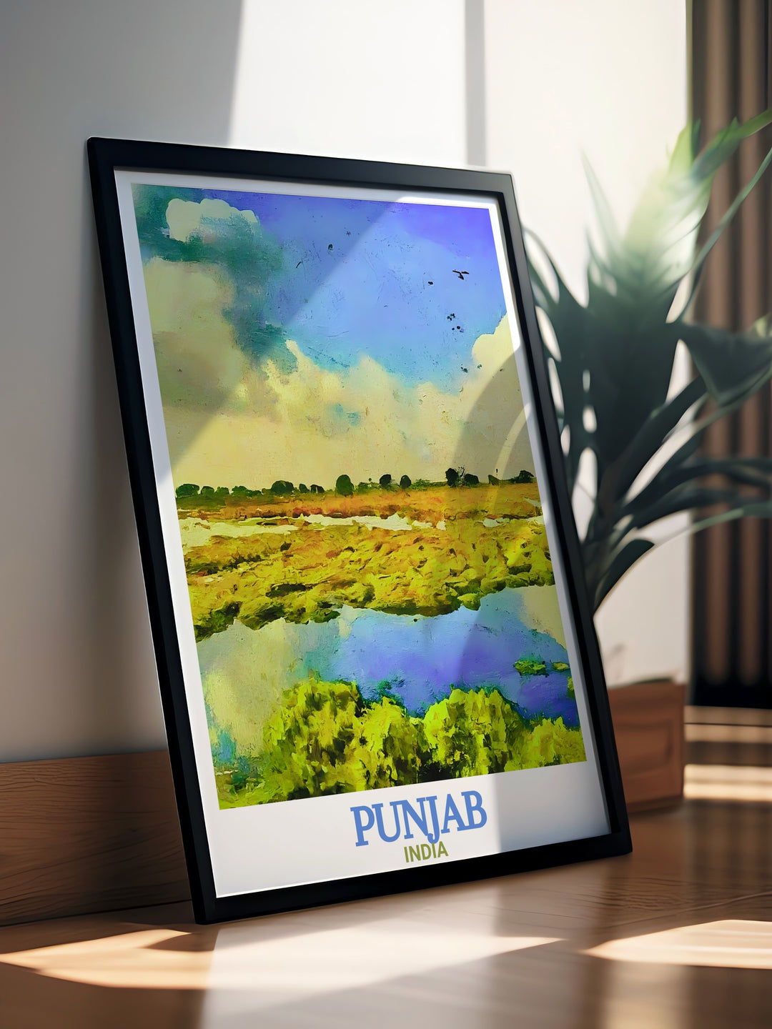 This Harike Wetland travel print celebrates the natural splendor of one of Punjabs most iconic ecological sites. Ideal for lovers of wildlife and outdoor spaces, this poster adds a touch of tranquility and biodiversity to your home or office decor. Its a thoughtful gift for anyone passionate about nature.