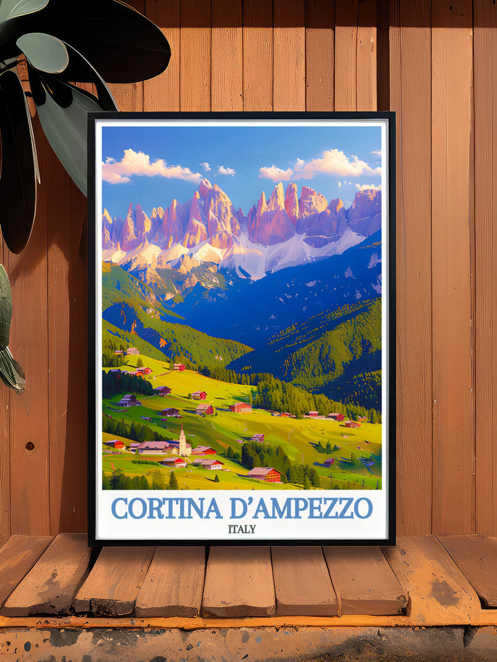 Discover the allure of Cortina dAmpezzo with our stunning travel posters. Featuring the snow covered peaks, picturesque streets, and historic landmarks, these prints capture the unique charm of this alpine paradise, perfect for those who love Italy and its scenic beauty.