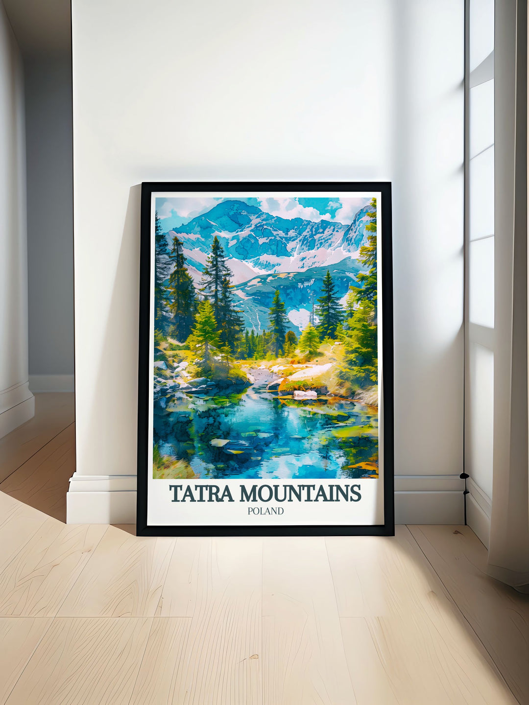 Tatra Mountains Art showcasing Morskie Oko and Rysy Peak with detailed artwork of the dramatic peaks and serene valleys ideal for enhancing home decor with natural beauty and elegance