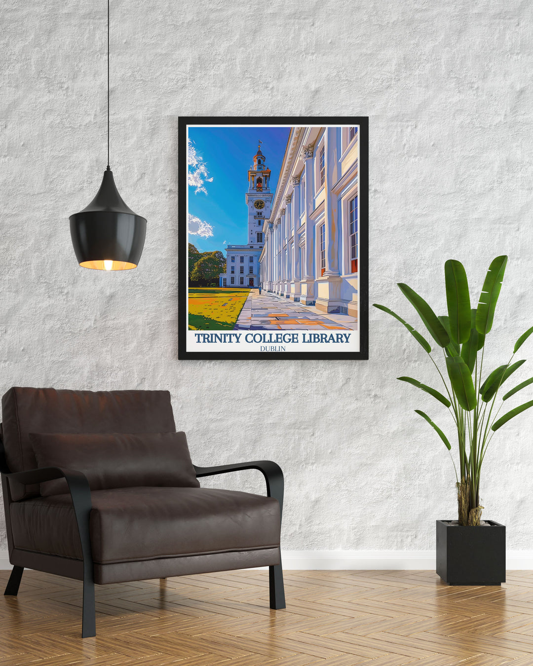 Beautiful architecture print of Trinity College and the iconic Campanile bell tower ideal for adding elegance to your home decor and Dublin art collection