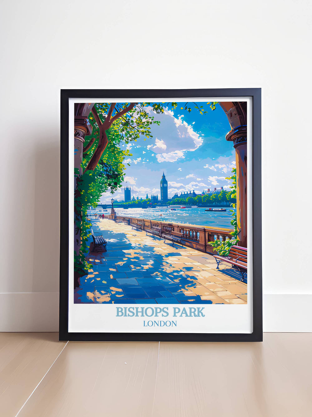 Thames River Walk art print highlighting the beauty and charm of Londons renowned riverside walk