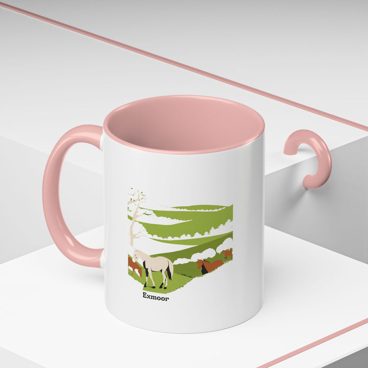 Detailed Exmoor mug showcasing stunning art inspired by the Exmoor countryside. Made from high-quality ceramic with a bold rim and interior, it is dishwasher safe and perfect for any beverage. A timeless gift or collectible.