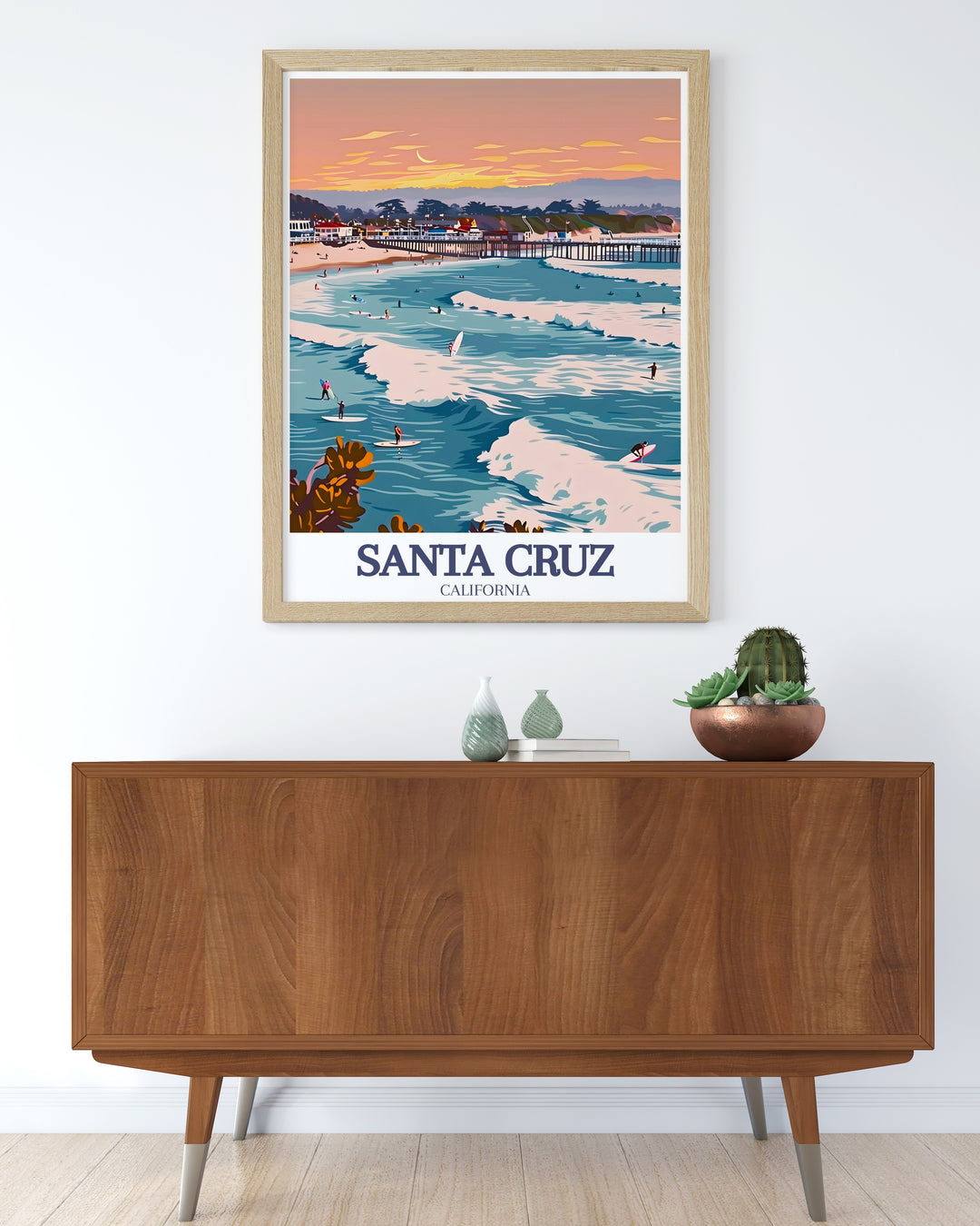 California travel inspired Santa Cruz Beach Boardwalk and Santa Cruz Wharf framed prints perfect for adding a touch of coastal beauty to your home elegant California decor that makes a thoughtful California gift for any occasion.