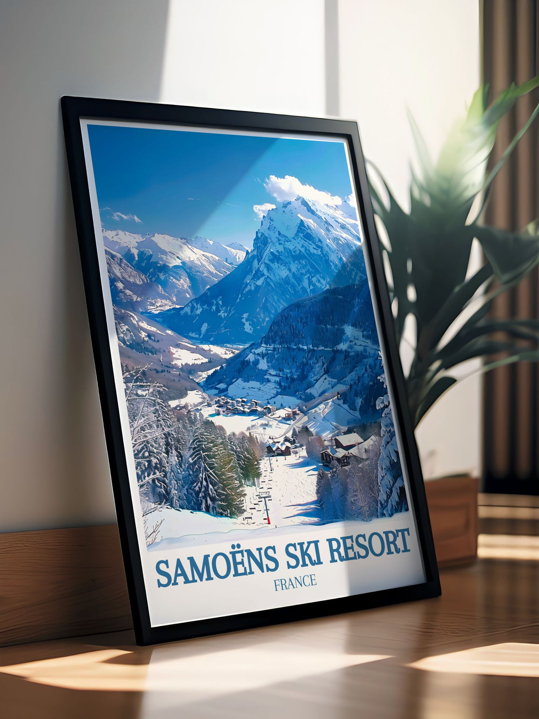 Snowboard Wall Art with Mont Blanc Grand Massif French Alps a unique addition to your home decor celebrating the beauty of the French Alps and the energy of winter sports