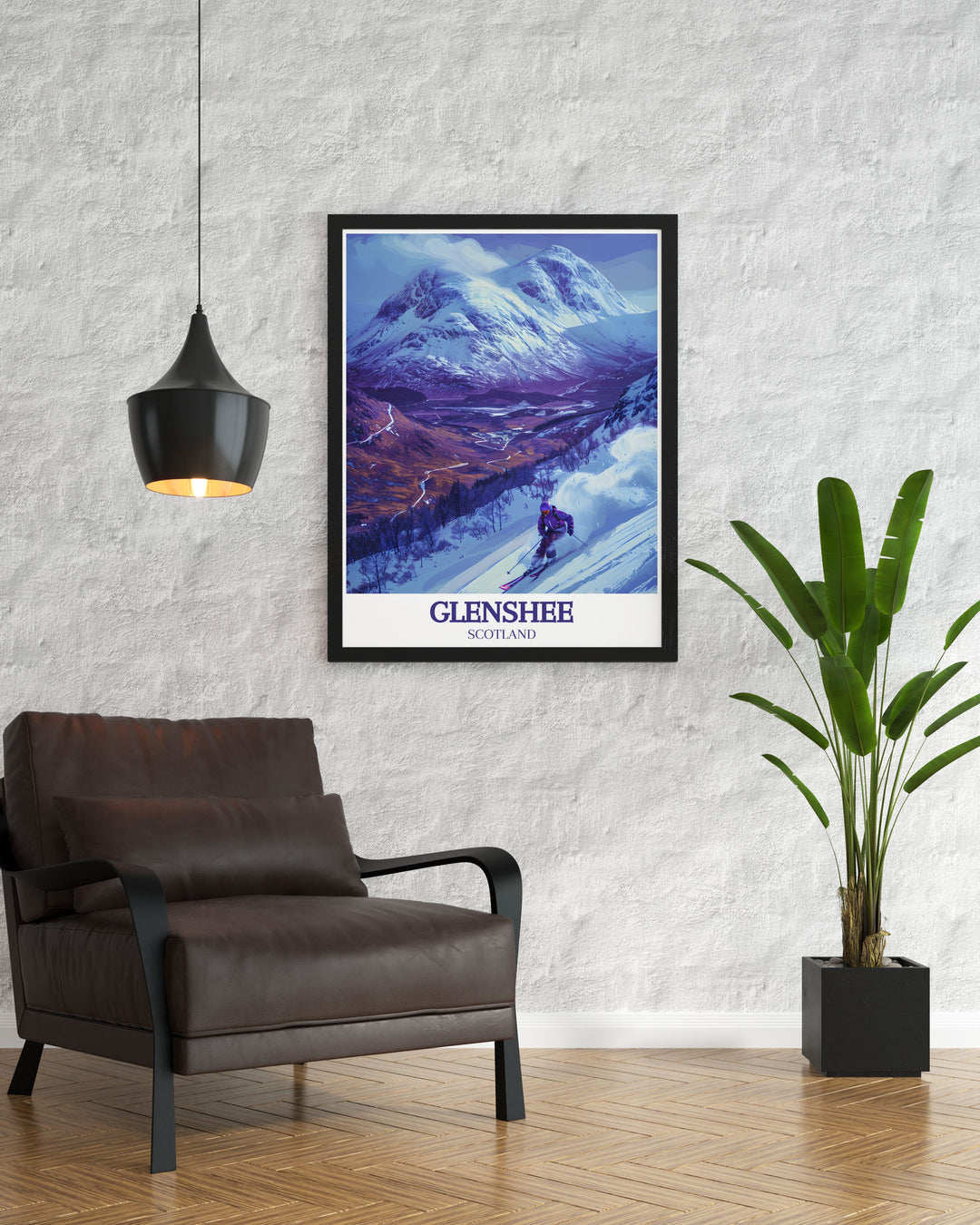 Highlighting the serene landscapes of the Grampian Mountains, this travel poster showcases the regions natural beauty and dramatic scenery. Perfect for nature lovers, this piece brings the pristine wilderness of the Scottish Highlands into your decor.