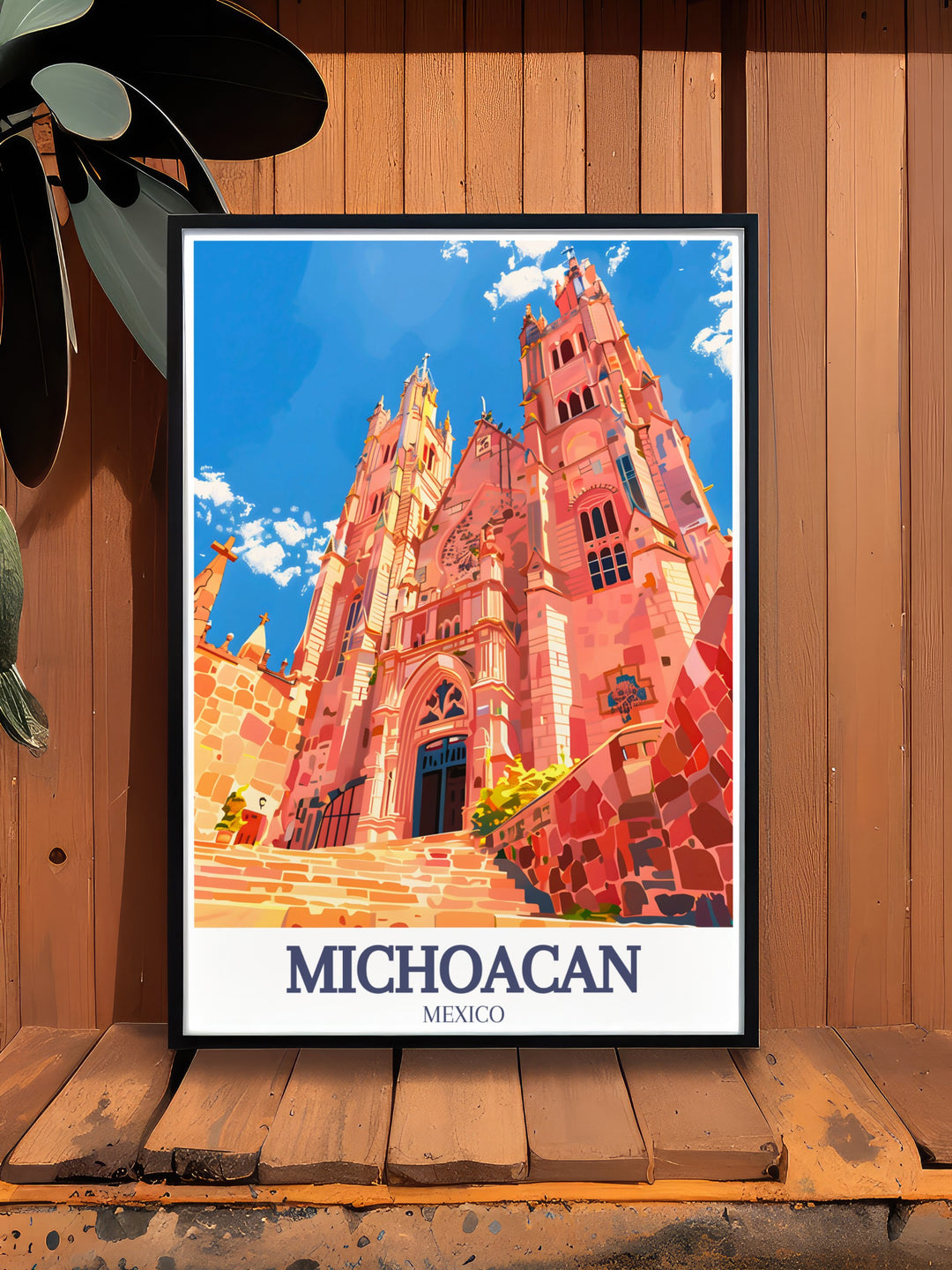 Featuring the iconic Morelia Cathedral, this Michoacán wall art brings a touch of Mexicos rich architectural heritage to your home. With its vintage design and vibrant colors, this travel poster is a perfect gift for anyone who loves Mexican culture.