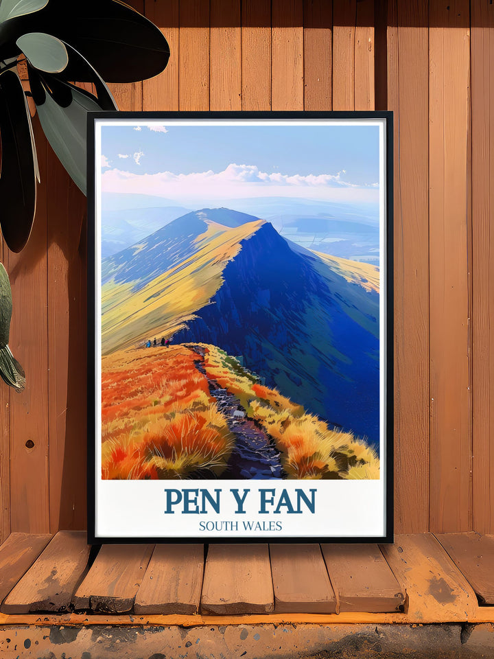 Beautifully designed Brecon Beacons home decor print featuring Pen Y Fan Mountain. This artwork adds a touch of elegance and natural beauty to any space making it a standout piece.
