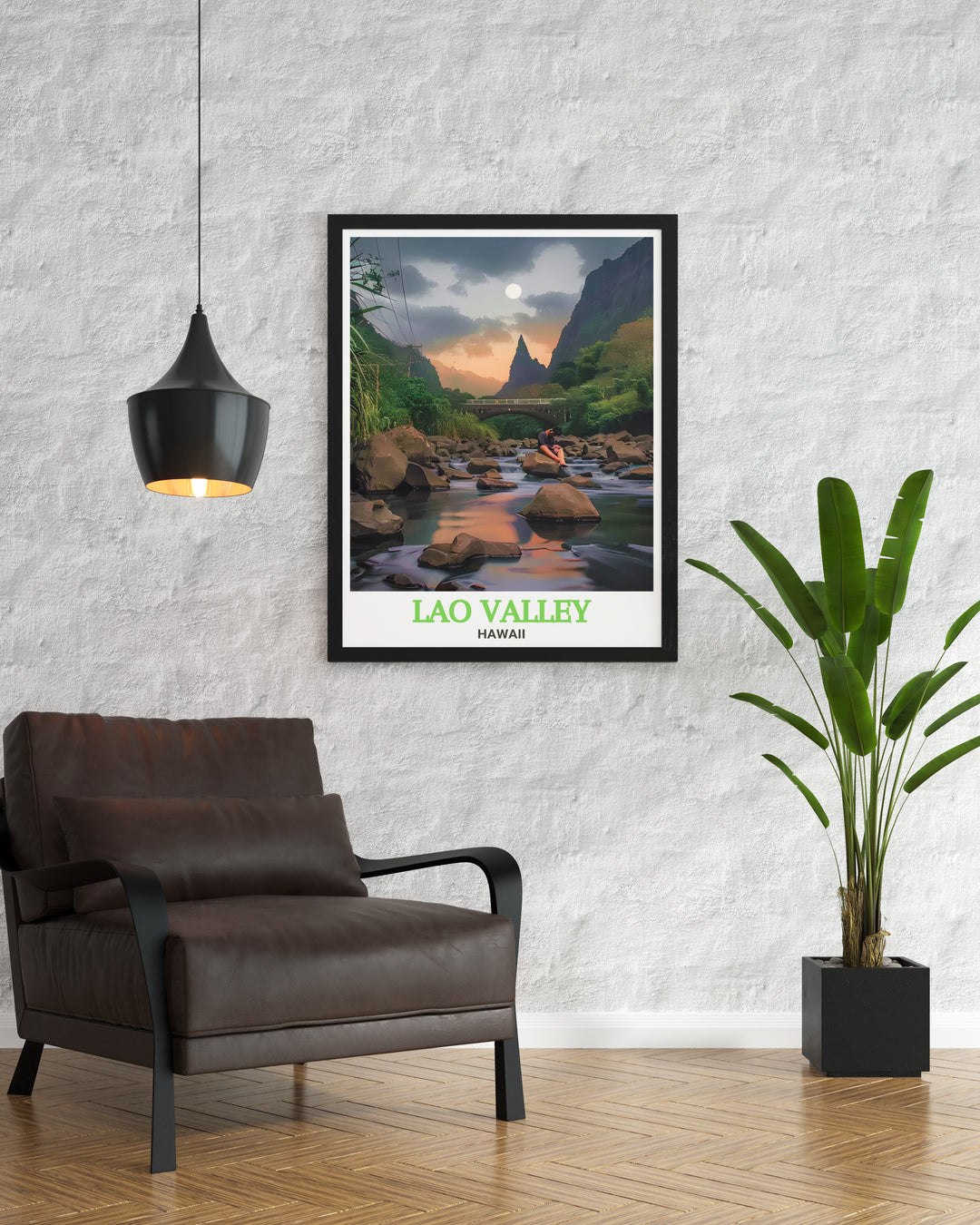 Experience the calming presence of Lao Valley with this vintage poster. The artwork captures the serene flow of Lao Stream and the verdant landscape, making it a perfect addition to your home.