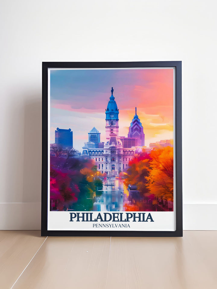 Pennsylvania poster featuring the iconic Independence National Historical Park Franklin Institute and City Hall perfect for travel enthusiasts and art lovers looking for unique home decor and gifts