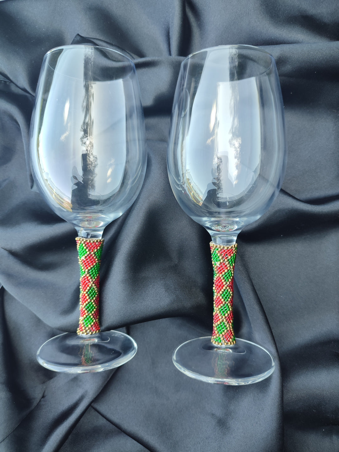 Beaded Wine Glasses Set | Handmade Stemware | Custom Pattern & Colors | Wedding Gift | Housewarming | Bar Decor | Unique Glassware