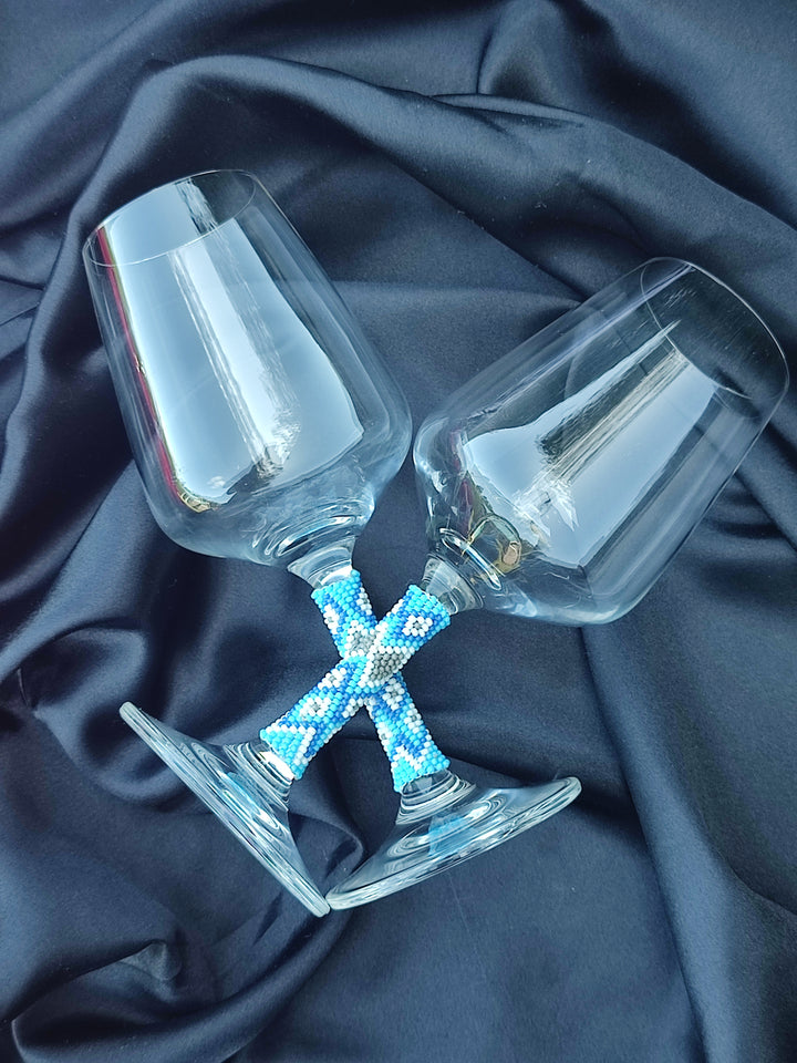 Beaded Wine Glasses Set | Handmade Stemware | Custom Pattern & Colors | Wedding Gift | Housewarming | Bar Decor | Unique Glassware