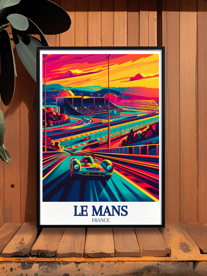 Decorate your home with this canvas art depicting the Circuit de la Sarthe in Le Mans, France, a perfect representation of the citys rich racing heritage and vibrant culture, ideal for any motorsport fan.