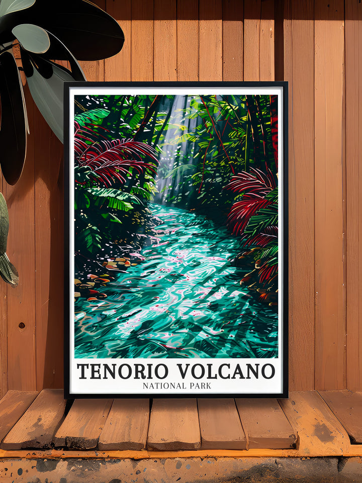 Majestic Tenorio Volcano Print capturing the stunning natural beauty of Costa Rica with vivid details perfect for stylish home decor and as a special gift for fans of the volcano.