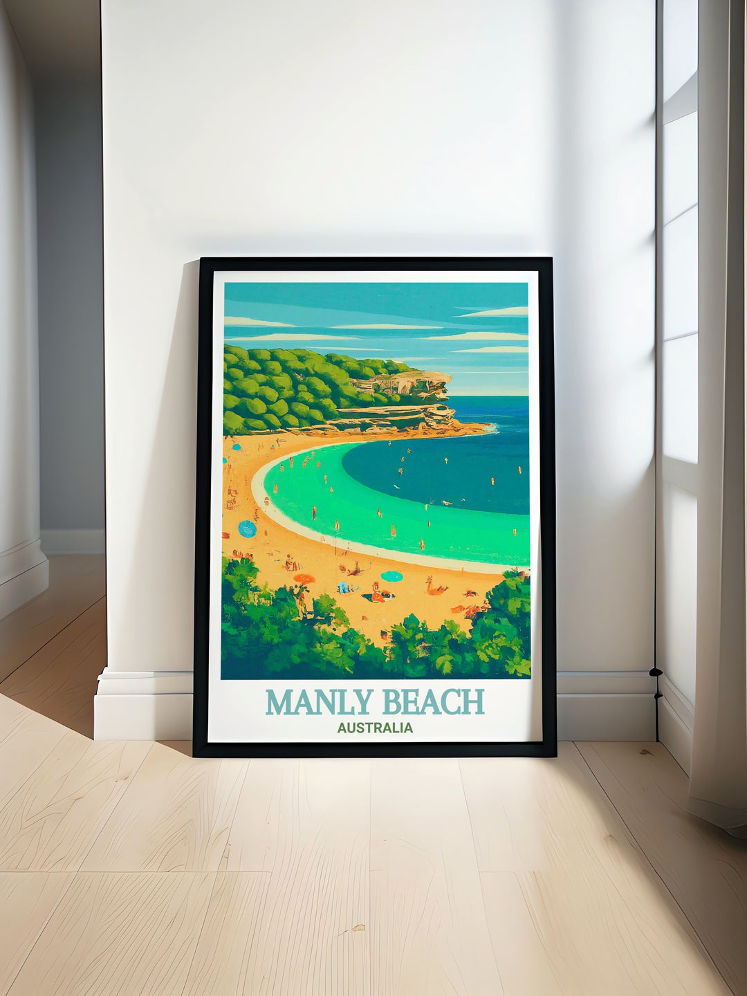 This Manly Beach Poster Print offers a sleek, modern representation of Manly Beach and Shelly Beach, featuring detailed maps and a fine line design. Perfect for adding a touch of Australias coastline to your home.