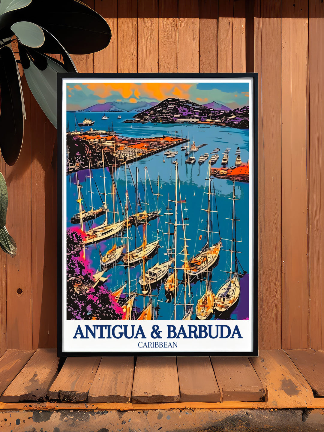 Nelsons Dockyard Canvas Art showcasing the historic marina within English Harbour, a UNESCO World Heritage Site. The artwork captures the essence of Antiguas maritime history with detailed illustrations of the Georgian buildings and vibrant marina, making it a standout piece for your home