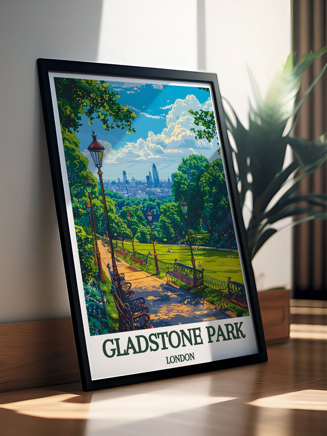 Custom print of Gladstone Park, showcasing the parks serene beauty and historic charm, perfect for those who appreciate the tranquility and scenic landscapes of Londons green spaces.