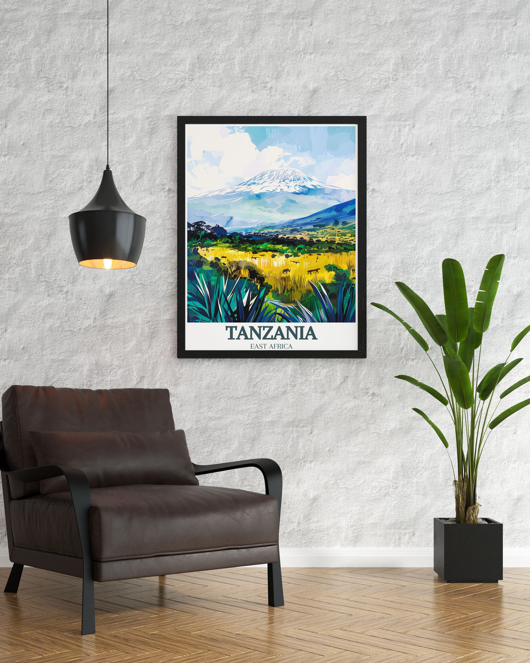 Stunning Tanzania Poster depicting the wild beauty of the Serengeti and the iconic Mount Kilimanjaro Arusha National Park Modern Art capturing the breathtaking scenery of Africa and bringing an adventurous touch to your home or office space.