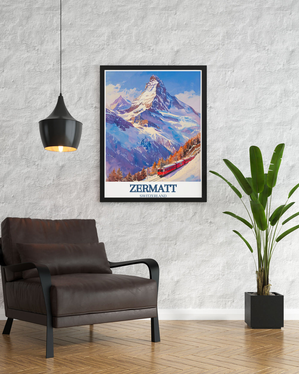 Beautiful Matterhorn and Gornergrat Railway Ski Resort Wall Art ideal for adding a touch of alpine charm to any room