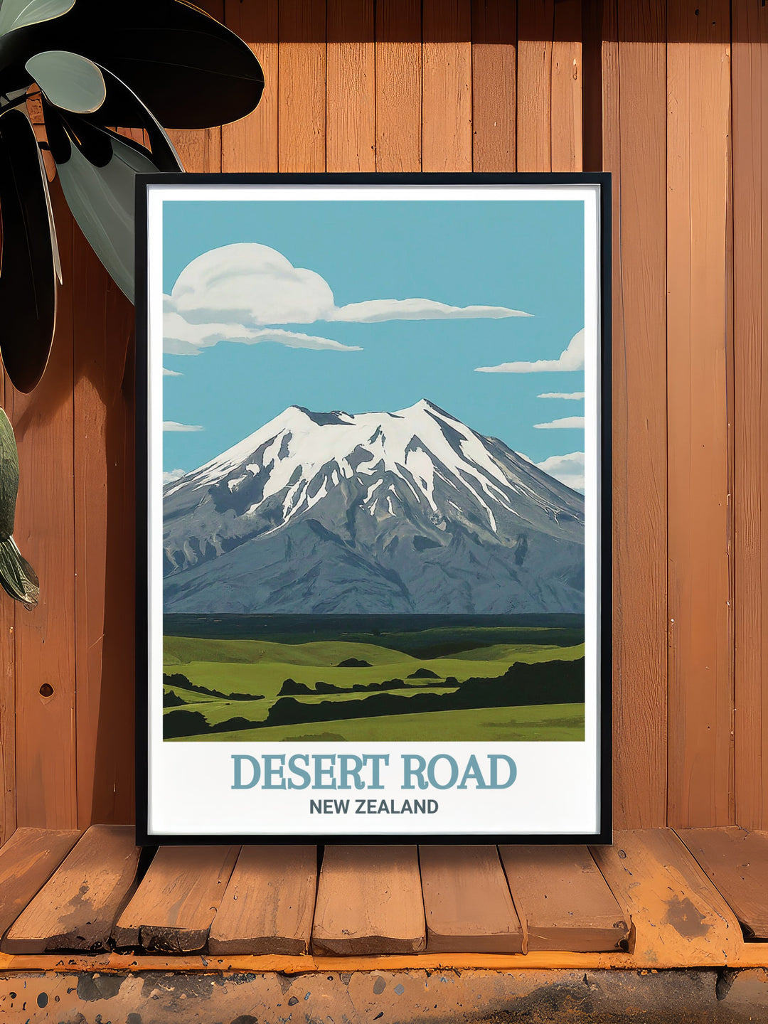 Travel Print Poster featuring the Desert Road invites you to explore its winding path through vast landscapes paired with Mount Ruapehu Artwork that captures the grandeur of New Zealands most iconic mountain creating a perfect wall decor duo.